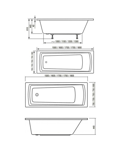 Акриловая ванна 150x70 см Ravak Domino Plus 70508040
