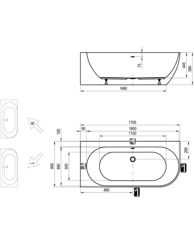 Акриловая ванна 170x80 см L Ravak Freedom Corner XC00100041