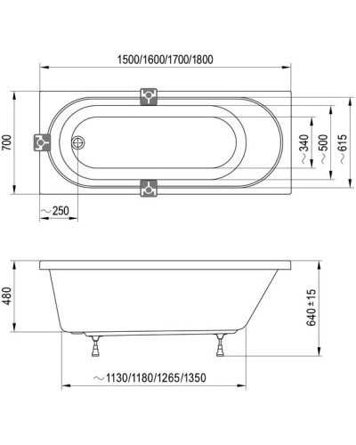 Акриловая ванна 180x70 см Ravak Sonata II C636R00000