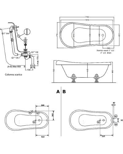 Акриловая ванна Kerasan Retro 170x77 105590 Белый Хром