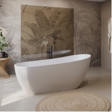 Отдельностоящая, полукруглая акриловая ванна в комплекте со сливом-переливом BelBagno BB704-1700-800-K