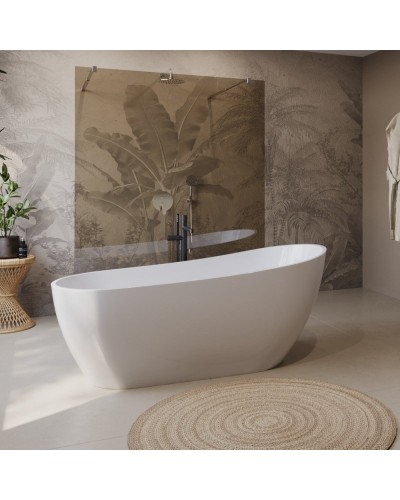 Отдельностоящая, полукруглая акриловая ванна в комплекте со сливом-переливом BelBagno BB704-1700-800-K