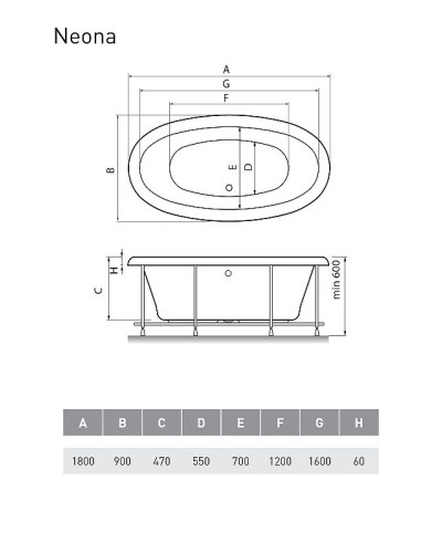 Акриловая ванна Relisan Neona 180x90 Гл000000548 без гидромассажа