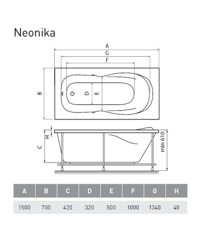 Акриловая ванна Relisan Neonika 150x70 Гл000000963 без гидромассажа