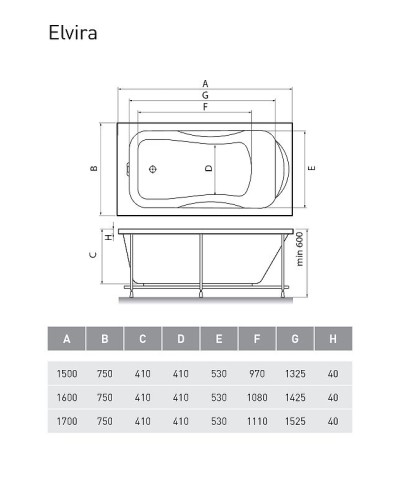 Акриловая ванна Relisan Elvira 160x75 Гл000000979 без гидромассажа