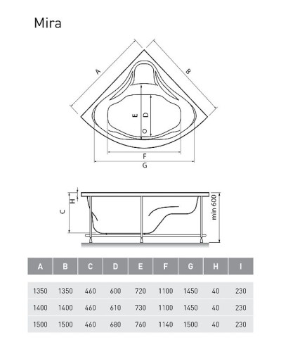 Акриловая ванна Relisan Mira 135х135 Гл000000545 без гидромассажа
