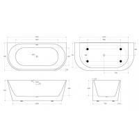 Пристенная, полукруглая акриловая ванна в комплекте со сливом-переливом BelBagno BB710-1700-800