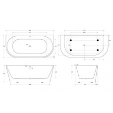 Пристенная, полукруглая акриловая ванна в комплекте со сливом-переливом BelBagno BB710-1700-800