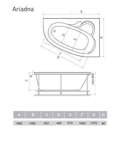 Акриловая ванна Relisan Ariadna 140x100 R Гл000000952 без гидромассажа