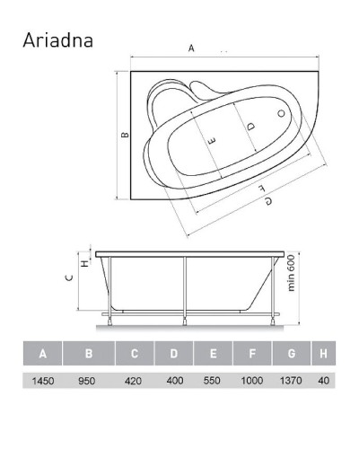 Акриловая ванна Relisan Ariadna 145x95 L Гл000001415 без гидромассажа