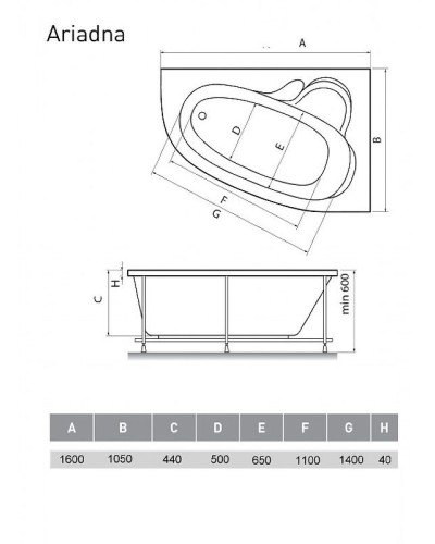 Акриловая ванна Relisan Ariadna 160x105 R Гл000000536 без гидромассажа