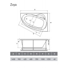 Акриловая ванна Relisan Zoya 140x90 R Гл000001248 без гидромассажа