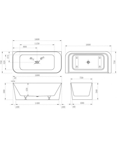 Акриловая ванна 160х75 см Abber AB9223-1.6