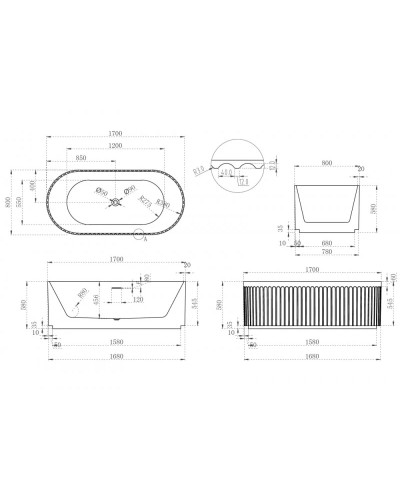 Акриловая ванна 170х80 см Abber AB9410-1.7