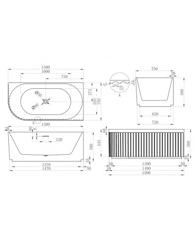 Акриловая ванна 150х75 см R Abber AB9412-1.5 R