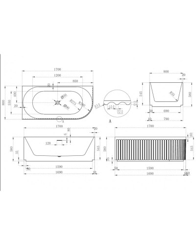 Акриловая ванна 170х80 см L Abber AB9412-1.7 L