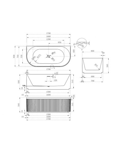 Акриловая ванна 170х80 см Abber AB9416-1.7