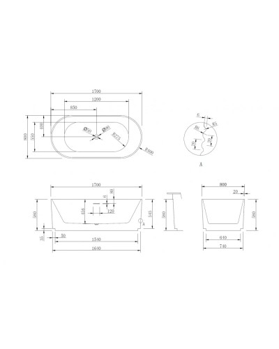 Акриловая ванна 170х80 см Abber AB9436-1.7