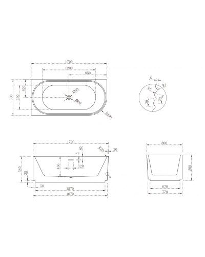 Акриловая ванна 170х80 см L Abber AB9438-1.7 L