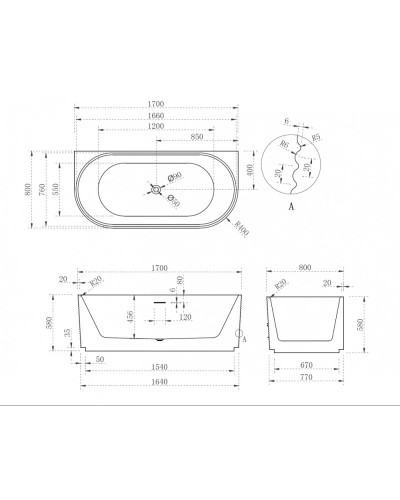 Акриловая ванна 170х80 см Abber AB9440-1.7