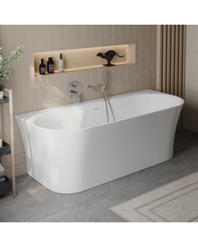 Пристенная, полукруглая акриловая ванна в комплекте со сливом-переливом BelBagno BB711-1700-750