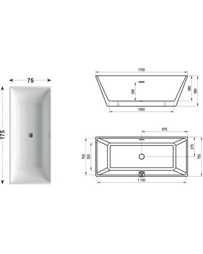 Акриловая отдельностоящая ванна Freedom R 1750x750 мм Ravak XC00100021