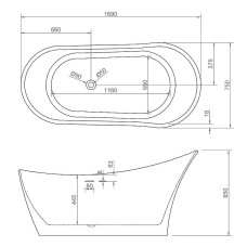 Акриловая ванна Abber AB9245 169х75 без гидромассажа