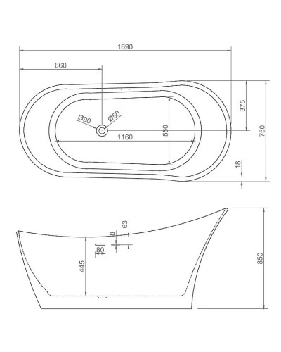 Акриловая ванна Abber AB9245 169х75 без гидромассажа