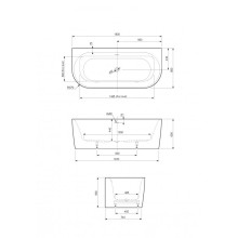 Акриловая ванна CEZARES METAURO-INT-Wall-180-80-60-B-W-MATT