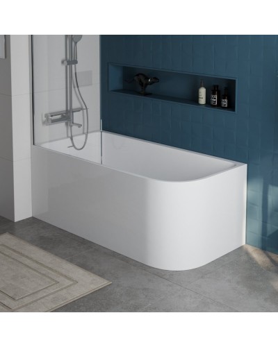 Пристенная, прямоугольная акриловая ванна в комплекте со сливом-переливом BelBagno BB712-1500-730-L левосторонняя