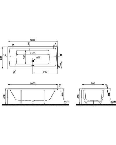 Акриловая ванна Vitra Neon 180x80 52540001000 без гидромассажа