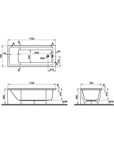 Акриловая ванна Vitra Neon 170x75 52280001000 без гидромассажа
