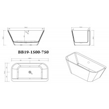 Акриловая ванна отдельностоящая BelBagno BB19-1500-750