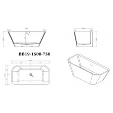 Акриловая ванна отдельностоящая BelBagno BB19-1500-750