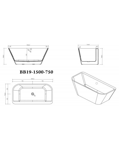 Акриловая ванна отдельностоящая BelBagno BB19-1500-750