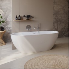 Отдельностоящая, овальная акриловая ванна UNO в комплекте со сливом-переливом BelBagno BB701-1700-750-K