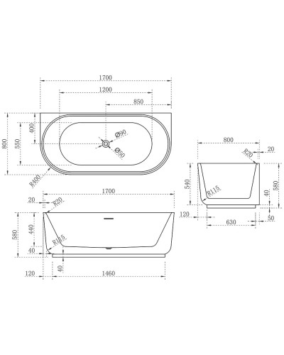 Акриловая ванна 170x80 см Vincea VBT-621