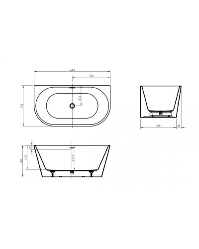 Пристенная, полукруглая акриловая ванна в комплекте со сливом-переливом BelBagno BB710-1400-750