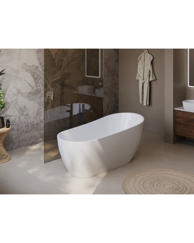 Отдельностоящая, полукруглая акриловая ванна в комплекте со сливом-переливом BelBagno BB704-1700-800-K