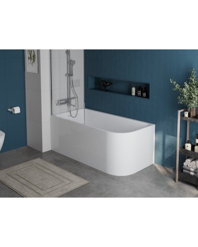 Пристенная, прямоугольная акриловая ванна в комплекте со сливом-переливом BelBagno BB712-1500-730-L левосторонняя