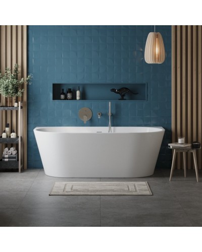 Пристенная, полукруглая акриловая ванна в комплекте со сливом-переливом BelBagno BB710-1700-800