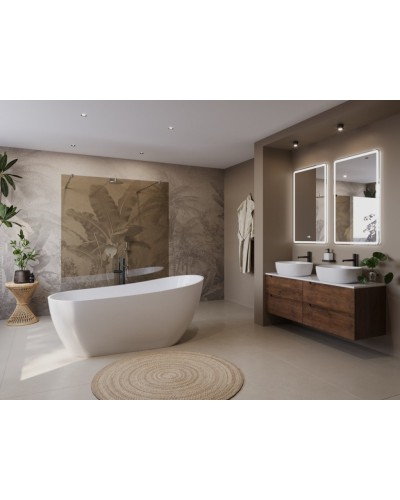 Отдельностоящая, полукруглая акриловая ванна в комплекте со сливом-переливом BelBagno BB704-1700-800-K