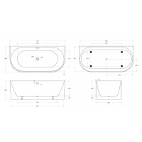Пристенная, полукруглая акриловая ванна в комплекте со сливом-переливом BelBagno BB713-1700-800-MATT матовая