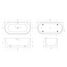 Пристенная, полукруглая акриловая ванна в комплекте со сливом-переливом BelBagno BB713-1700-800-MATT матовая