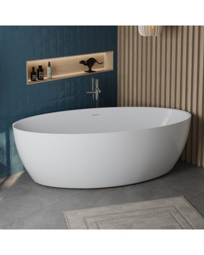 Отдельностоящая, полукруглая акриловая ванна в комплекте со сливом-переливом BelBagno BB707-1860-880