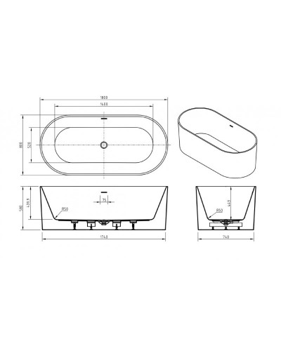 Отдельностоящая, овальная акриловая ванна в комплекте со сливом-переливом BelBagno BB705-1800-800