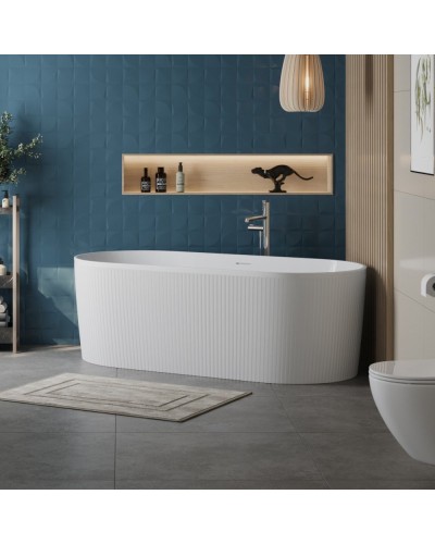 Отдельностоящая овальная акриловая ванна в комплекте со сливом-переливом BelBagno BB411-1700-800