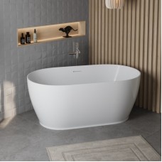 Отдельностоящая овальная акриловая ванна в комплекте со сливом-переливом BelBagno BB413-1500-800
