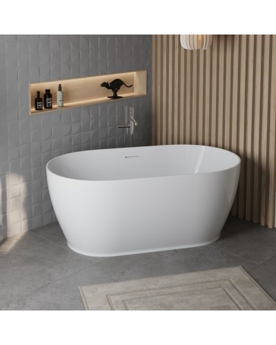 Отдельностоящая овальная акриловая ванна в комплекте со сливом-переливом BelBagno BB413-1500-800