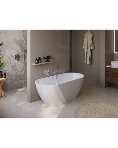 Отдельностоящая, овальная акриловая ванна UNO в комплекте со сливом-переливом BelBagno BB701-1500-730-K